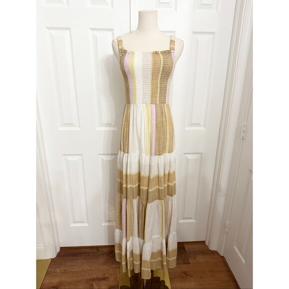 Z Supply Womens Beige Brown Tan Kyara Striped Smocked Maxi Dress Size Medium - Picture 1 of 5